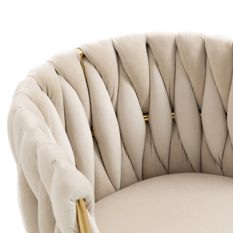 Set di 2 Poltrone da Pranzo in Velluto con Piedi in Metallo Ferro, Colore Avorio