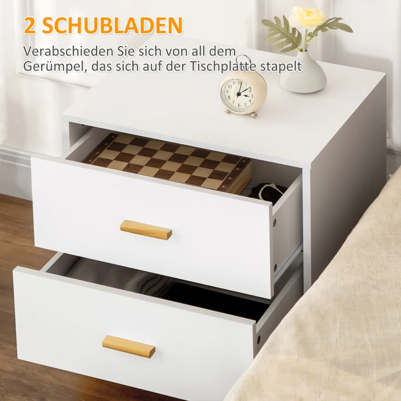 HOMCOM Stolik nocny, szafka nocna, 2 szuflady, 50 cm x 40 cm x 55 cm, Biały + Naturalny