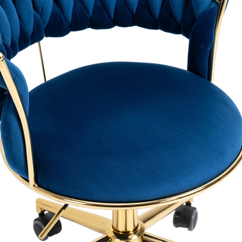 Fauteuil de relaxation design en velours pivotante à 360° avec hauteur réglable, pied doré, Bleu