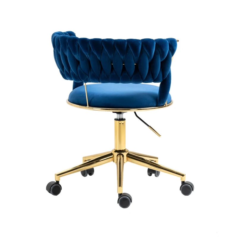 Fauteuil de relaxation design en velours pivotante à 360° avec hauteur réglable, pied doré, Bleu