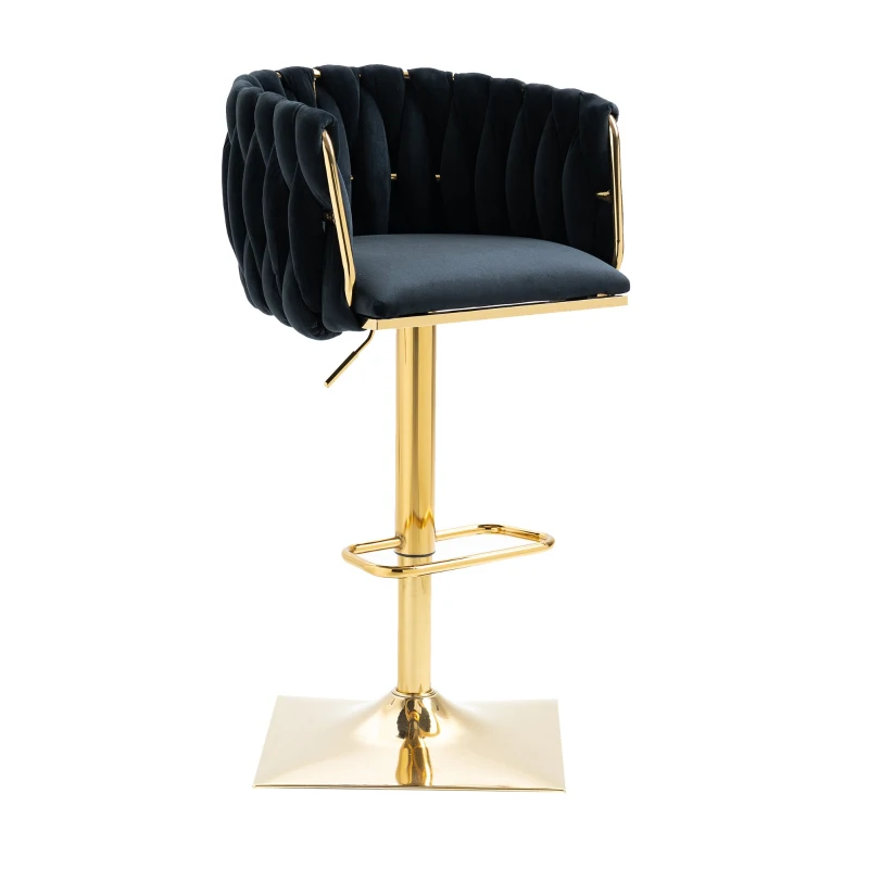 Set di 2 Sgabelli da Bar Vintage con Schienale e Poggiapiedi, Sedie da Pranzo, Nero