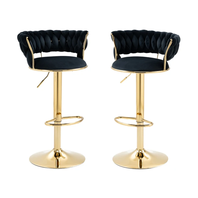 Ensemble de 2 Tabourets de Bar Pivotants à 360° en Velours avec Hauteur Réglable, Noir