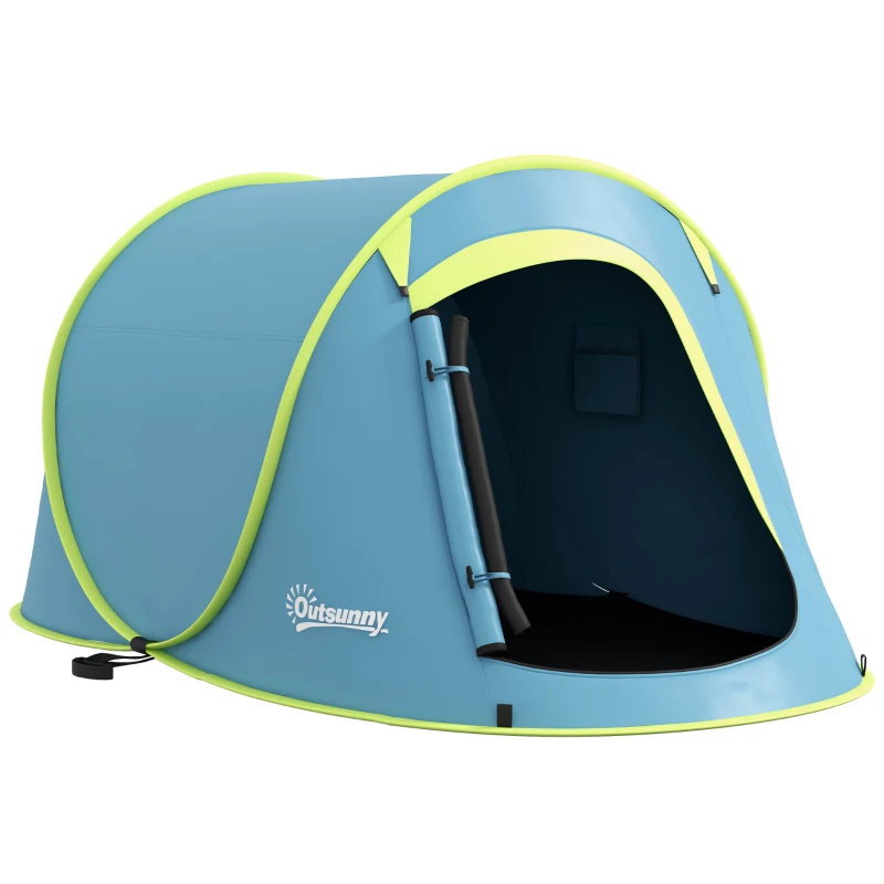 Outsunny Tenda de Campismo para 1-2 Pessoas Impermeável de 2000 mm com Bolsa de Transporte para Pesca 245x148x105 cm Azul