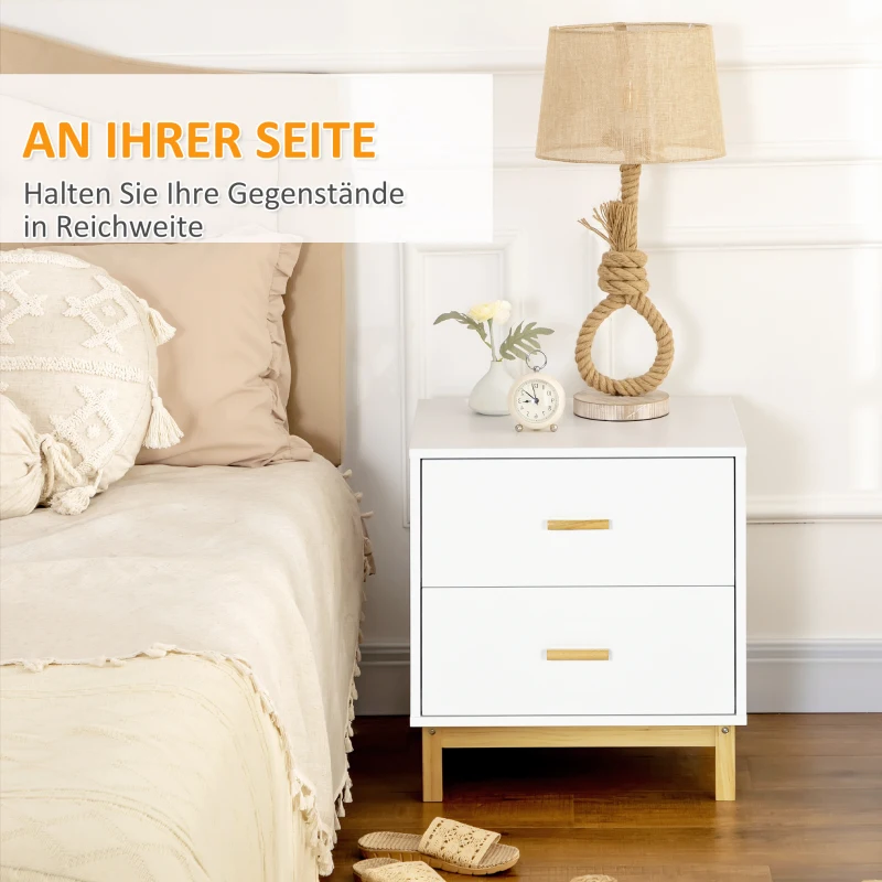 HOMCOM Stolik nocny, szafka nocna, 2 szuflady, 50 cm x 40 cm x 55 cm, Biały + Naturalny