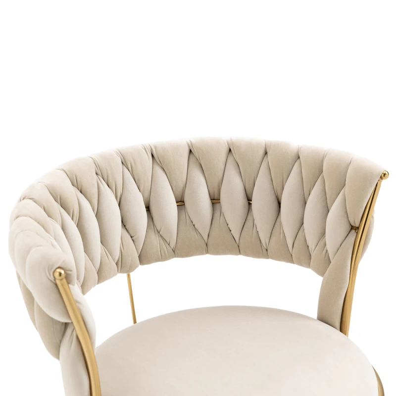 Juego de 2 Sillas de Comedor en Terciopelo Estilo Moderno con Respaldo Trenzado y Brazos Beige