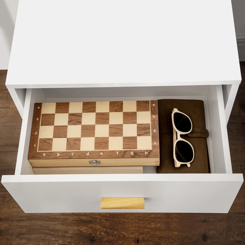 HOMCOM Stolik nocny, szafka nocna, 2 szuflady, 50 cm x 40 cm x 55 cm, Biały + Naturalny