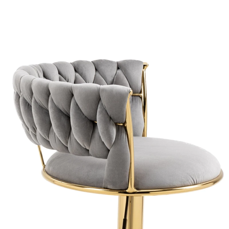 Set di 2 Sgabelli da Bar Girevoli 360° in Velluto con Altezza Regolabile, Design Lussuoso per Cucina e Sala da Pranzo, Grigio