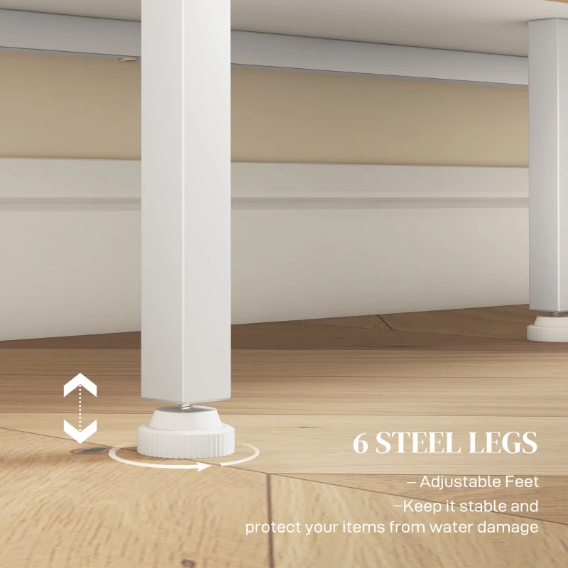 HOMCOM Dulap Modern de Depozitare cu Ușă din Plasă, 4 Compartimente Deschise și Raft Reglabil, 120x37x81.5 cm, Alb