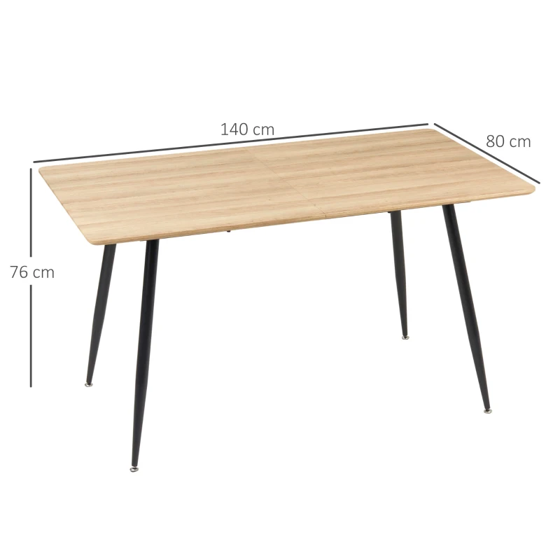 HOMCOM Stół jadalniany w stylu skandynawskim, stół kuchenny dla 4 osób, efekt drewna, 140 cm x 80 cm x 76 cm, Naturalny + Czarny