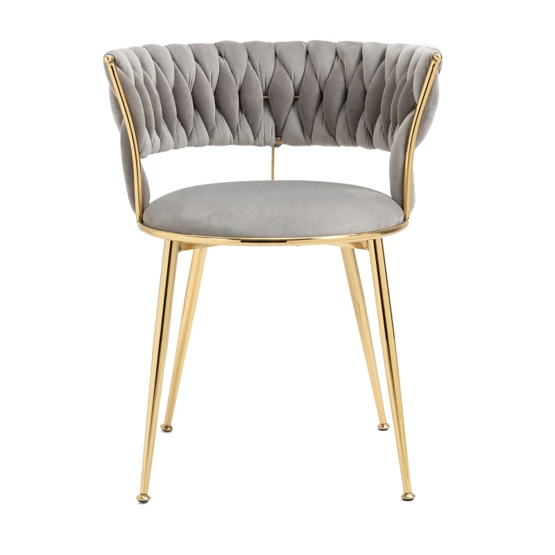 Juego de 2 Sillas de Comedor en Terciopelo Estilo Moderno con Respaldo Trenzado y Brazos Gris