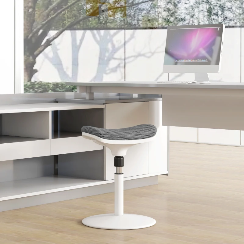 HOMCOM Scaun Oscilant fără Spate, Scaun de Birou Reglabil, Ergonomic, cu Mișcare de Balansare, 41.5x41.5x51.5-71.5 cm, Gri