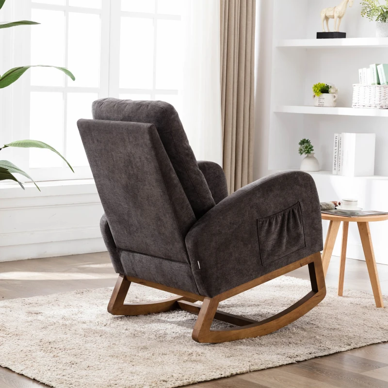 Fauteuil à Bascule design moderne avec dossier haut rembourré - Fauteuil Relax Moderne, Fauteuil rocking-chair, Gris