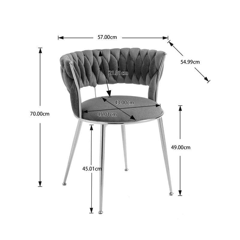 Ensemble de 2 chaises de salle à manger en velours, avec un dossier tressé et des pieds en métal,  pour le salon, la salle à manger, la cuisine, Blanc