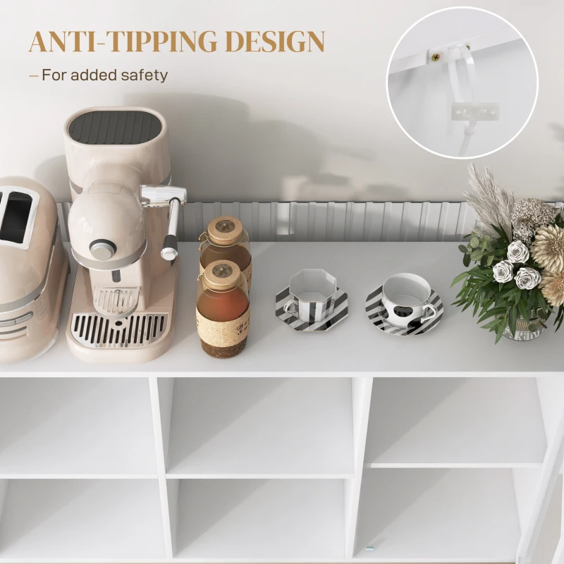 HOMCOM Dulap Modern de Depozitare cu Ușă din Plasă, 4 Compartimente Deschise și Raft Reglabil, 120x37x81.5 cm, Alb