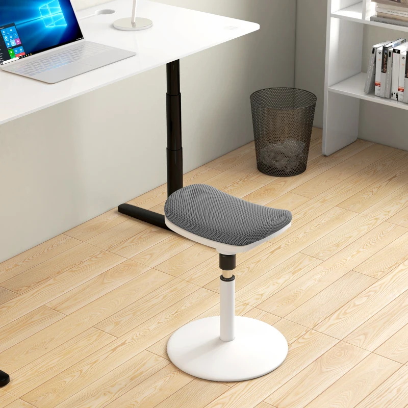 HOMCOM Scaun Oscilant fără Spate, Scaun de Birou Reglabil, Ergonomic, cu Mișcare de Balansare, 41.5x41.5x51.5-71.5 cm, Gri