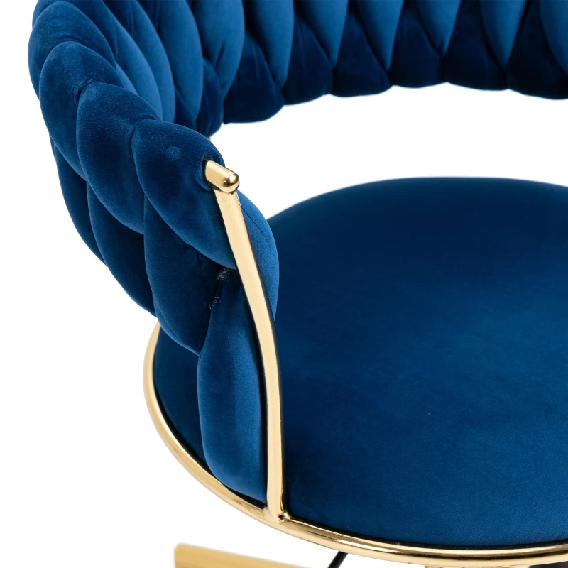 Fauteuil de relaxation design en velours pivotante à 360° avec hauteur réglable, pied doré, Bleu