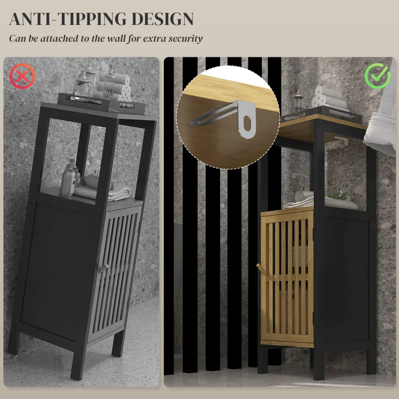 HOMCOM Slim Bathroom Cabinet, Free Standing Bamboo Cupboard with Adjustable Shelf