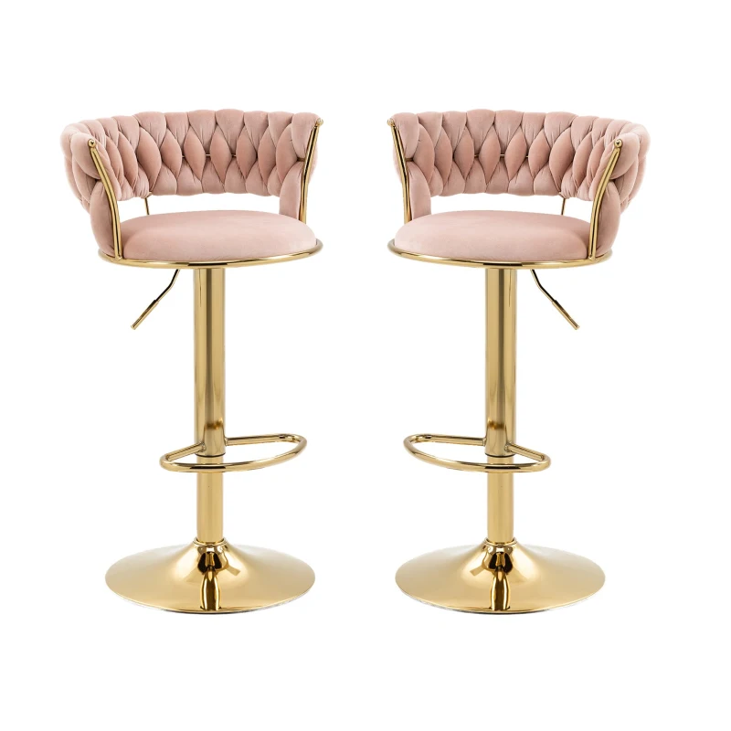Ensemble de 2 Tabourets de Bar Pivotants à 360° en Velours avec Hauteur Réglable, Rose