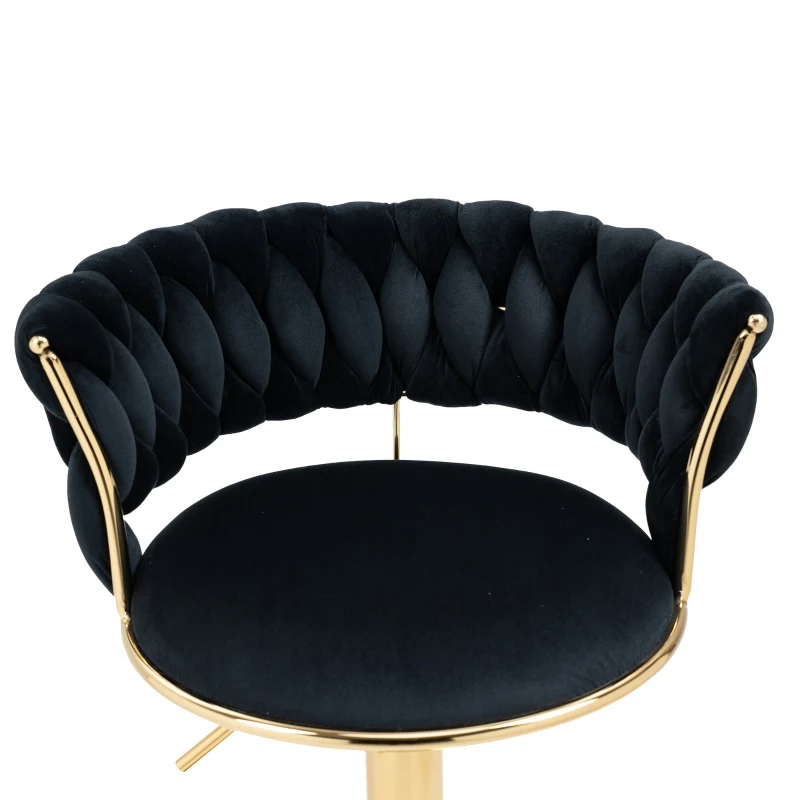 Ensemble de 2 Tabourets de Bar Pivotants à 360° en Velours avec Hauteur Réglable, Noir