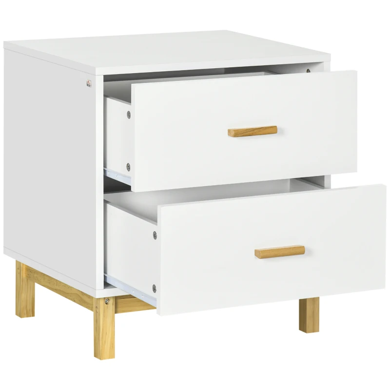 HOMCOM Stolik nocny, szafka nocna, 2 szuflady, 50 cm x 40 cm x 55 cm, Biały + Naturalny