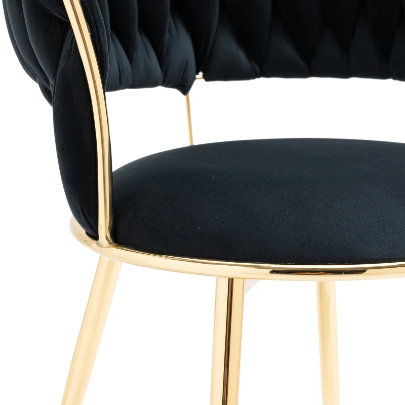 Juego de 2 Sillas de Comedor en Terciopelo Estilo Moderno con Respaldo Trenzado y Brazos Negro