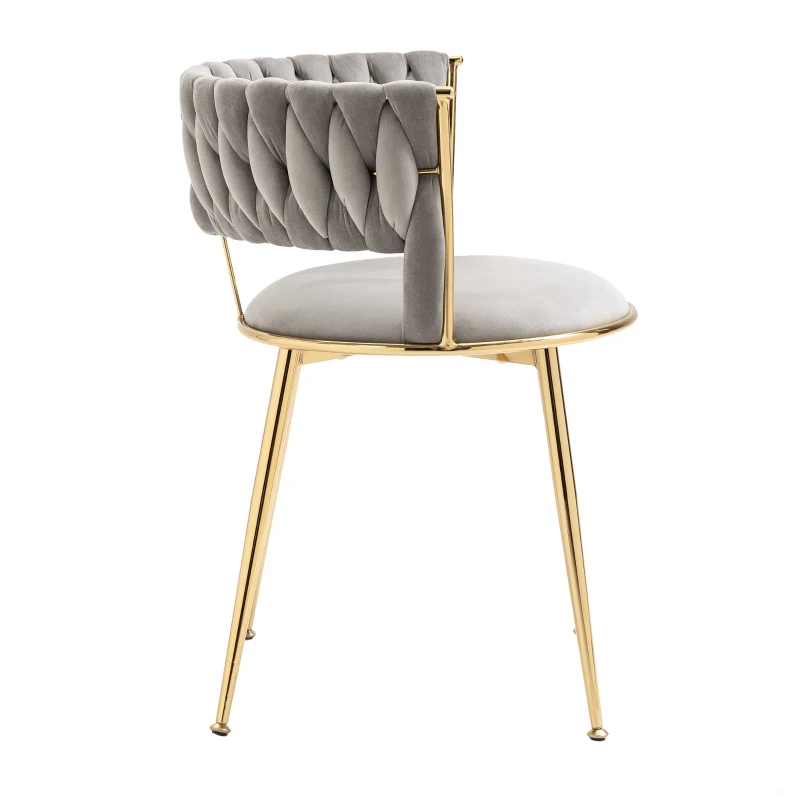 Juego de 2 Sillas de Comedor en Terciopelo Estilo Moderno con Respaldo Trenzado y Brazos Gris