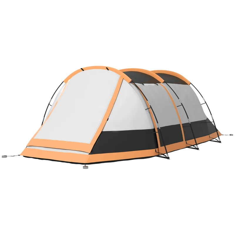 Outsunny Tenda de Campismo Familiar para 3-4 Pessoas com 2 Quartos e Bolsa de Transporte Impermeável 370x220x130 cm Laranja e Cinza