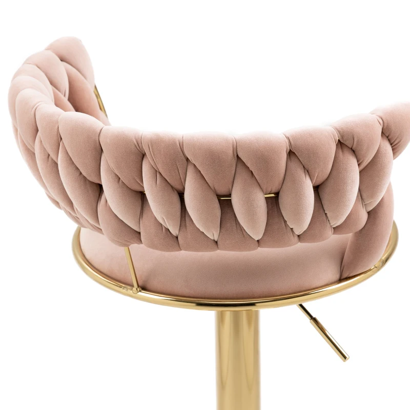 Ensemble de 2 Tabourets de Bar Pivotants à 360° en Velours avec Hauteur Réglable, Rose