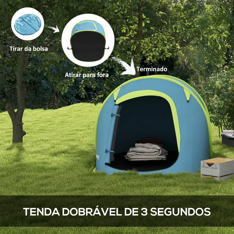 Outsunny Tenda de Campismo para 1-2 Pessoas Impermeável de 2000 mm com Bolsa de Transporte para Pesca 245x148x105 cm Azul