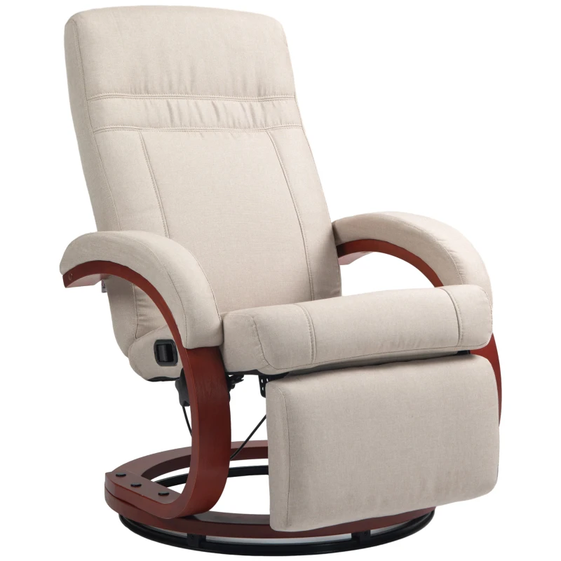 HOMCOM 135° Manual Reclining Swivel Chair, with Footrest - Beige