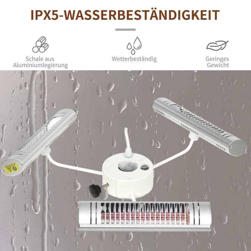 Outsunny Grzejnik, Grzanie podczerwienią, 3 głowice, brak oślepienia, z pilotem, Aluminiowy, 87 x 75 x 22cm