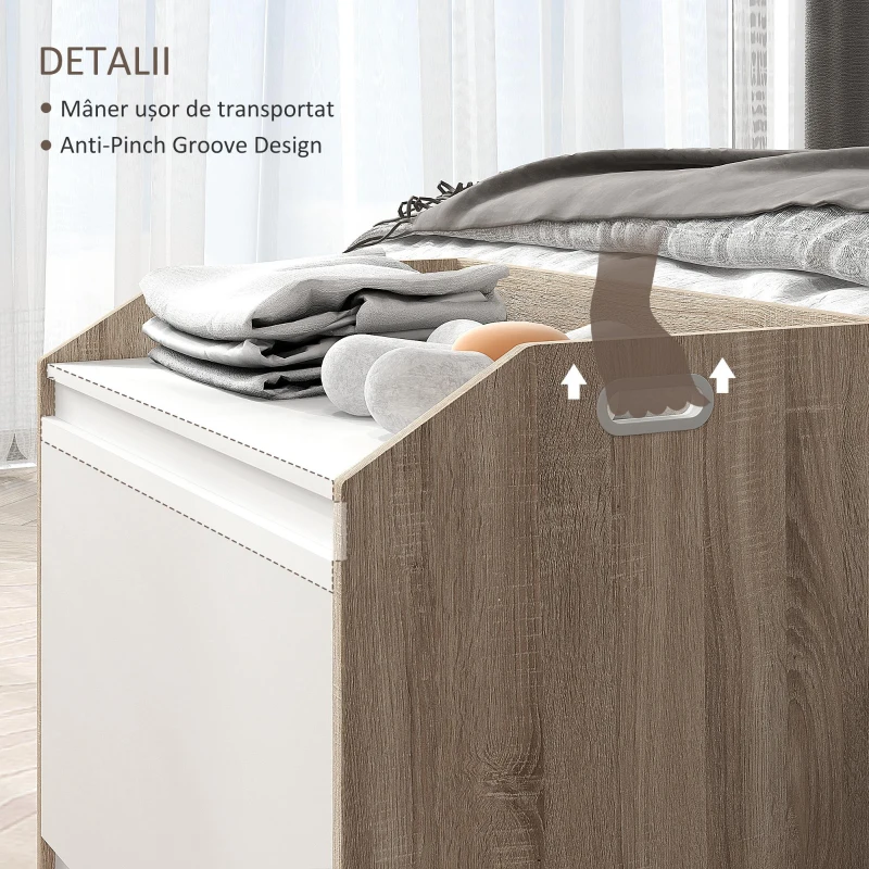 HOMCOM Cutie de Depozitare Modernă cu Lift Top și Spațiu Ascuns pentru Intrare, Living, Cameră de Joacă, 62.4x40x51.5 cm, Alb