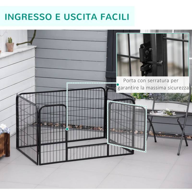 PawHut Recinto per Cani di Piccoli Taglia da Interno ed Esterno, Recinzione per Animali Domestici con Rete 6 pz in Acciaio e Metallo, 125x80x70 cm, Nero