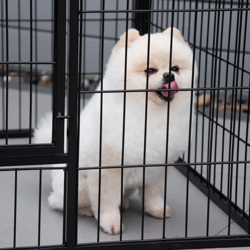 PawHut Recinto per Cani di Piccoli Taglia da Interno ed Esterno, Recinzione per Animali Domestici con Rete 6 pz in Acciaio e Metallo, 125x80x70 cm, Nero