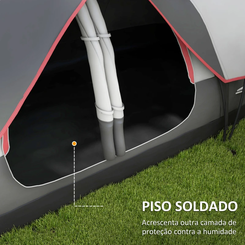 Outsunny Tenda de Campismo Familiar para 4-5 Pessoas Dobrável com 2 Quartos e Bolsa de Transporte Impermeável 450x215x180 cm Cinza