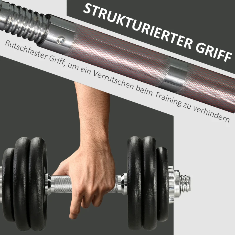 HOMCOM Zestaw sztang 30 kg, długa sztanga i krótka sztanga, 12 talerzyków do sztang, do treningu siłowego, fitness, czarny