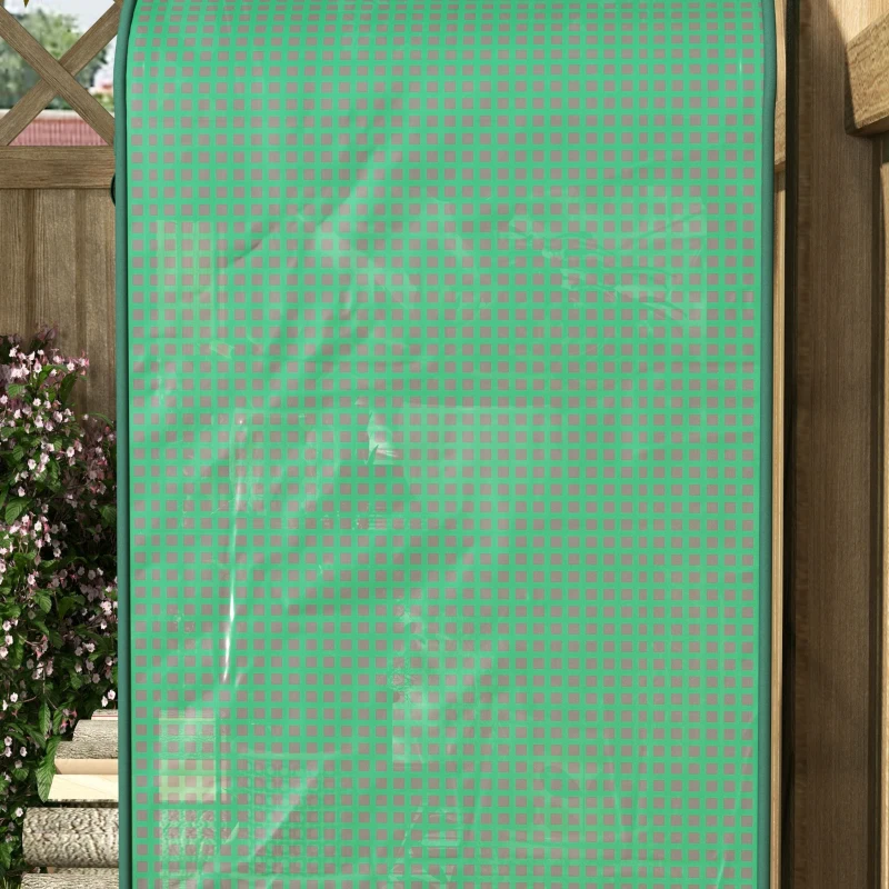 Outsunny Seră de Grădină în 4 Niveluri cu Ușă Rulantă, Seră Mica din Metal & PE, 69x49x158 cm, Verde Închis