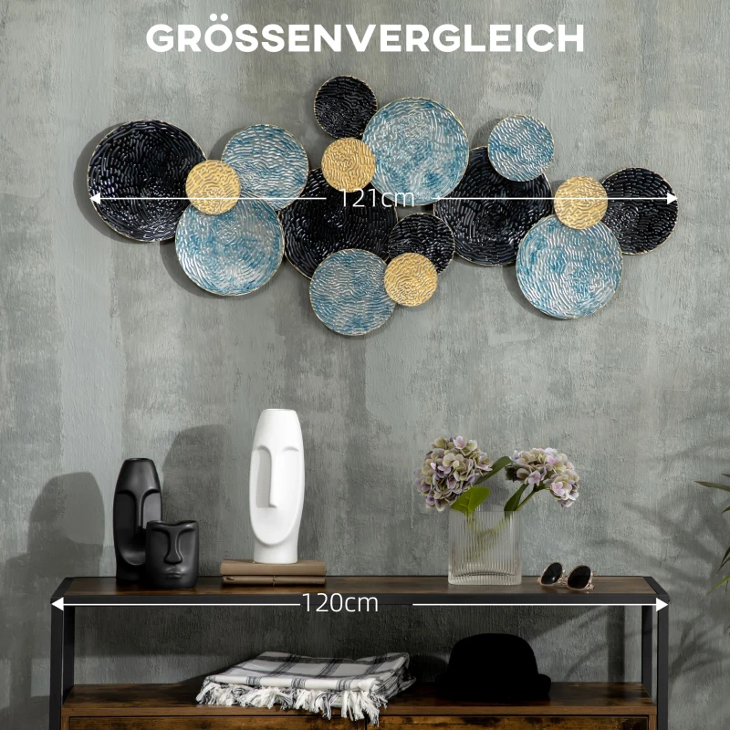 HOMCOM 3D Dekoracja ścienna z kołami 121 cm x 4 cm x 53 cm Metal Niebieski + Czarny
