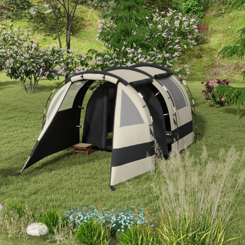 Outsunny Four Man, Two Room Blackout Tent, with Accessories - Khaki