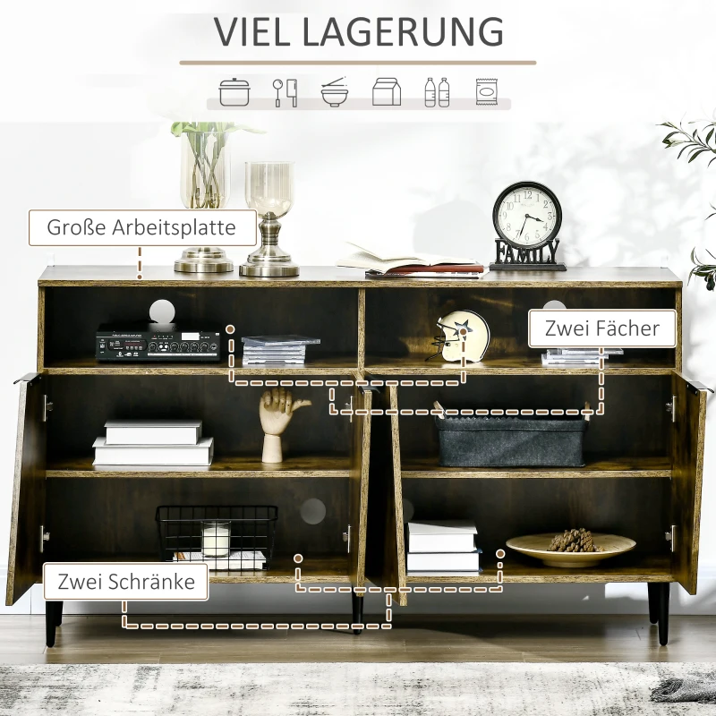 HOMCOM Komoda w Stylu Industrialnym 2 Szafki 2 Regały 147 cm x 40 cm x 83 cm Wiórowa Płyta Brąz