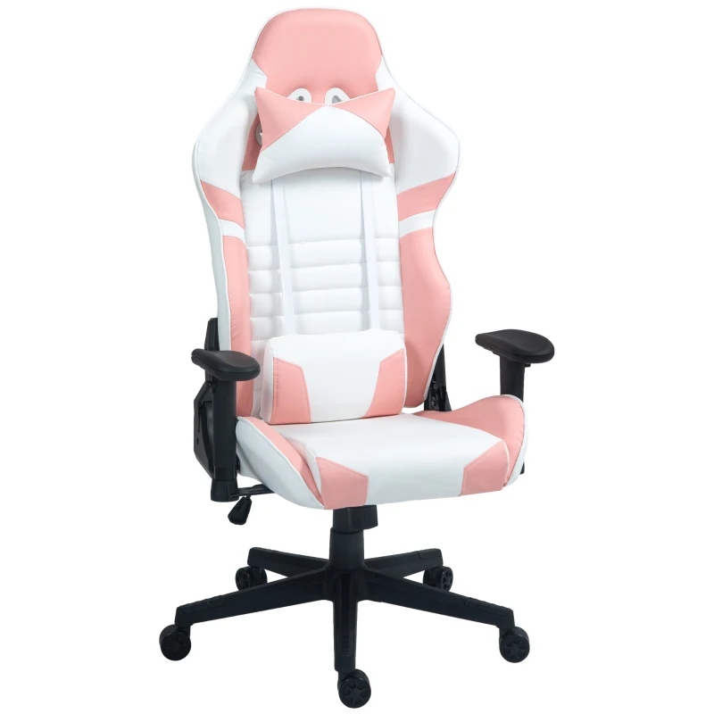 HOMCOM Sedia da Gaming in Finta Pelle Reclinabile Fino 155° con Poggiatesta e Supporto Lombare, Rosa