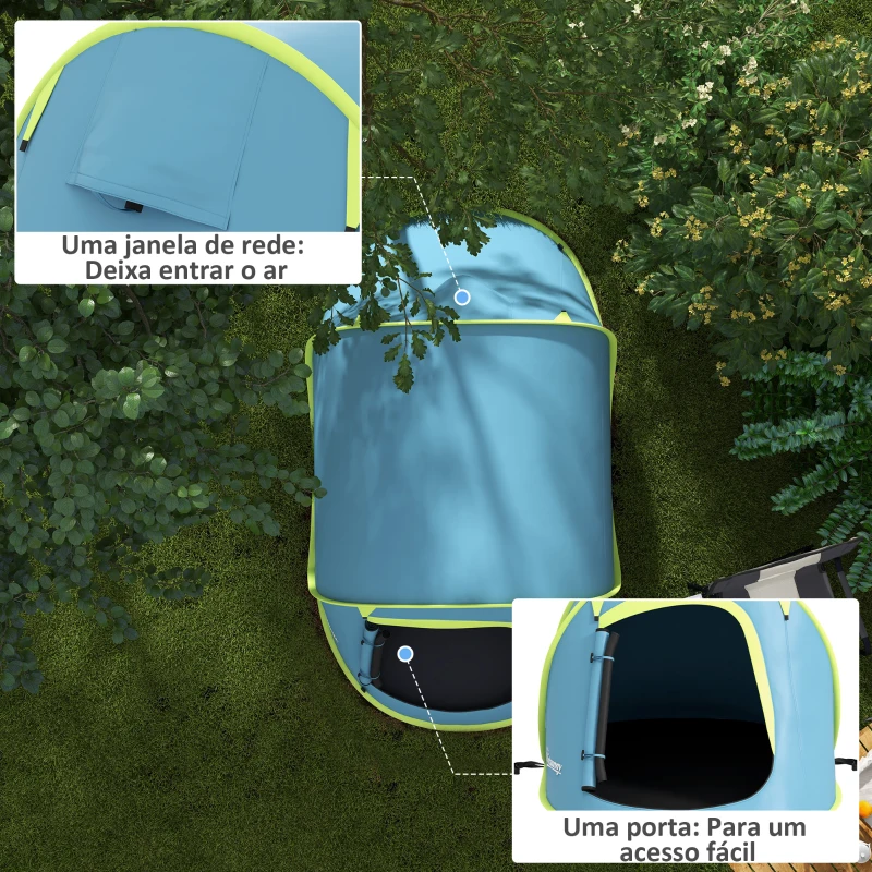 Outsunny Tenda de Campismo para 1-2 Pessoas Impermeável de 2000 mm com Bolsa de Transporte para Pesca 245x148x105 cm Azul