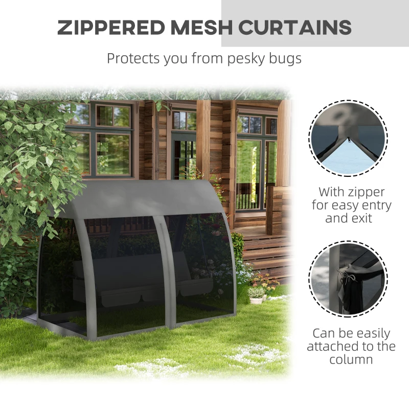 Outsunny Balansoar de Grădină 2-în-1 Convertibil în Pat cu Perne, Balansoar cu Husă și Plasă de Țânțari cu Fermoar, 240x140x197 cm, Gri