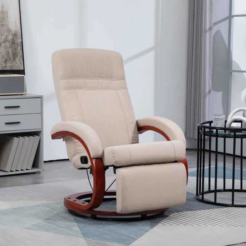 HOMCOM 135° Manual Reclining Swivel Chair, with Footrest - Beige