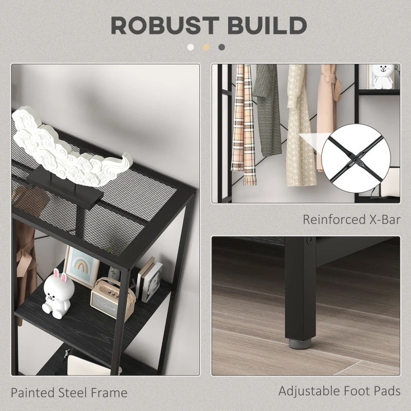 HOMCOM Suport pentru Haine cu Spațiu de Depozitare Pantofi și Balustradă, Suport 2-în-1 pentru Hol, 110x45x169.5 cm, Negru