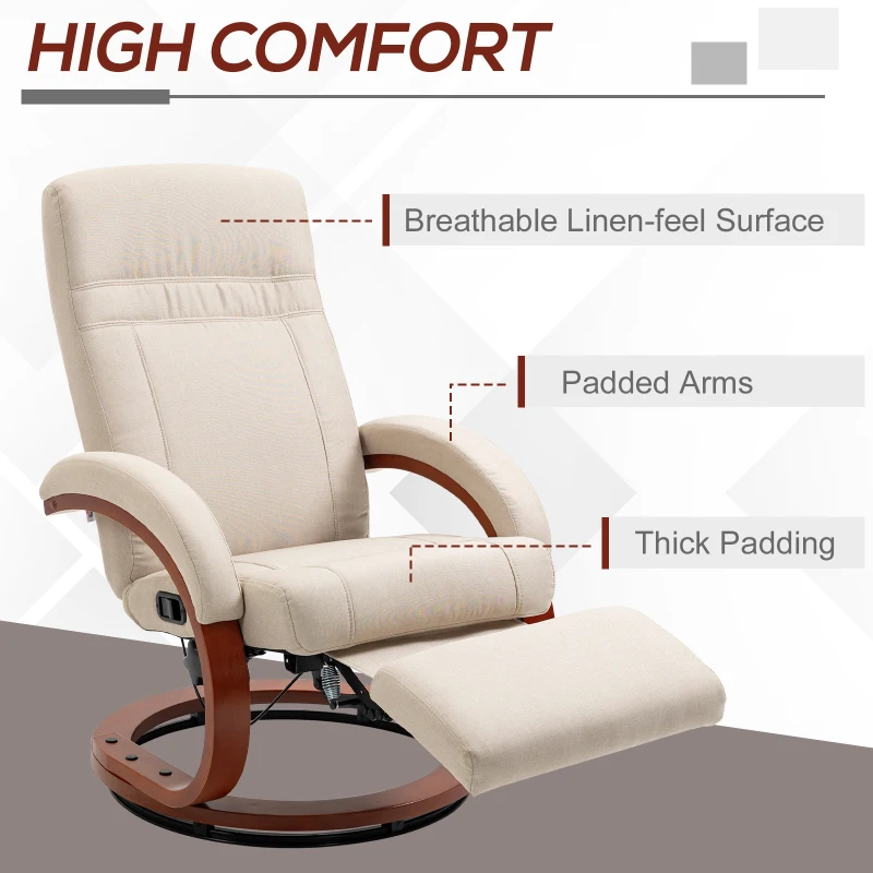 HOMCOM 135° Manual Reclining Swivel Chair, with Footrest - Beige