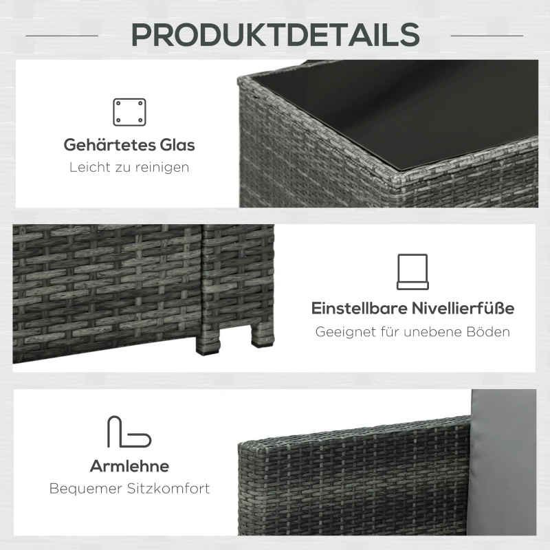 Outsunny meble ogrodowe, 7-częściowy technorattan, zestaw ogrodowy, stolik z krzesłami, komplet, szary stal+poliester 58x58x37 cm