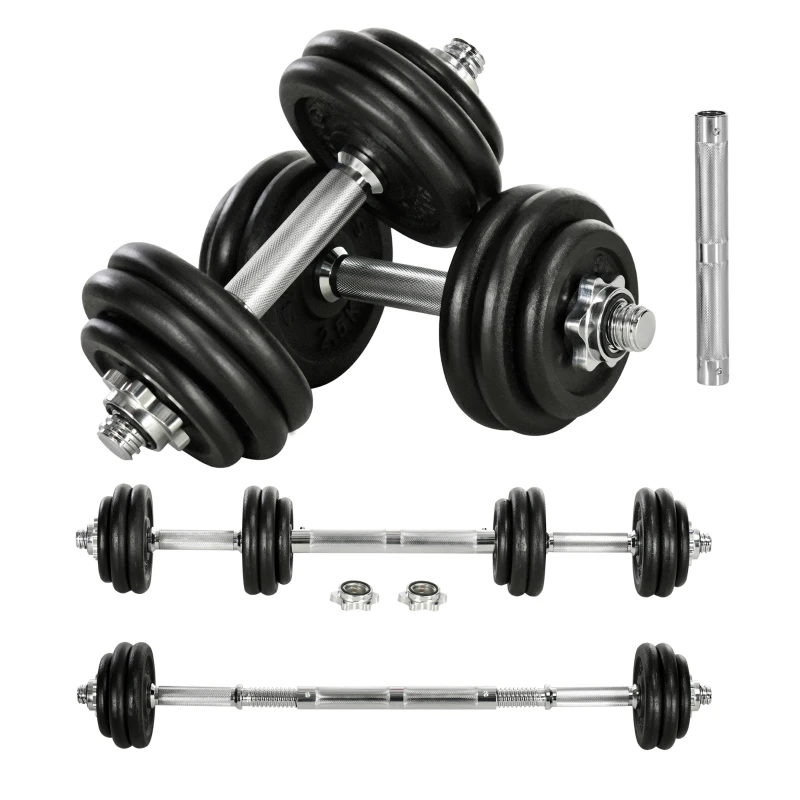 HOMCOM Zestaw sztang 30 kg, długa sztanga i krótka sztanga, 12 talerzyków do sztang, do treningu siłowego, fitness, czarny