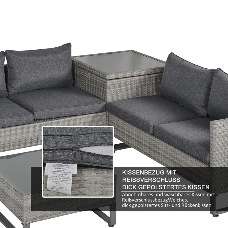 Outsunny 4-częściowy komplet mebli ogrodowych z technorattanu zestaw wypoczynkowy do ogrodu ze skrzynką