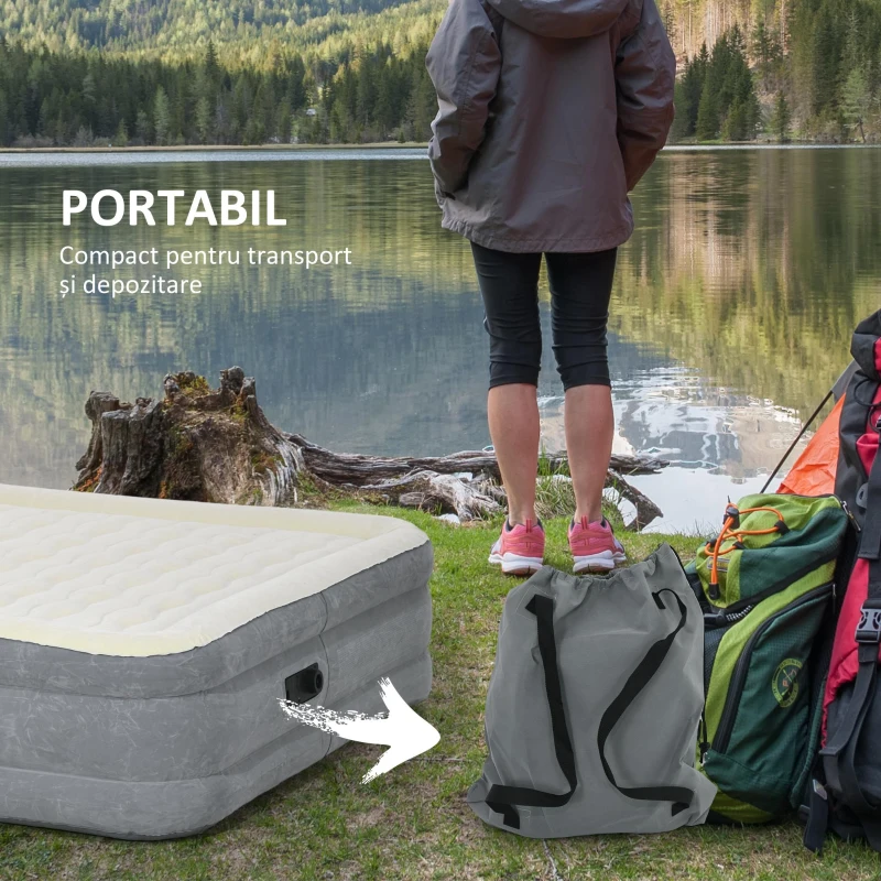 Outsunny Saltea cu aer individual cu pompă încorporată